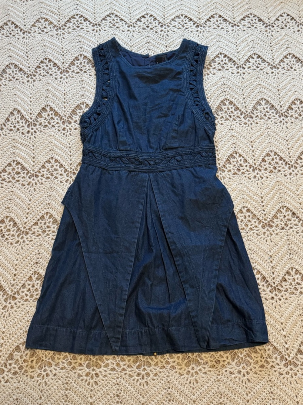 Free People New Romantics Highland Denim Lattice Mini Dress Dark Wash Size 4